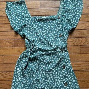 BUTTON FLORAL TEAL SUMMER DRESS
